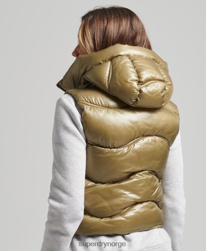 Superdry grønn klær 86P46D5461 shine quilt cropped polstret gilet kvinner