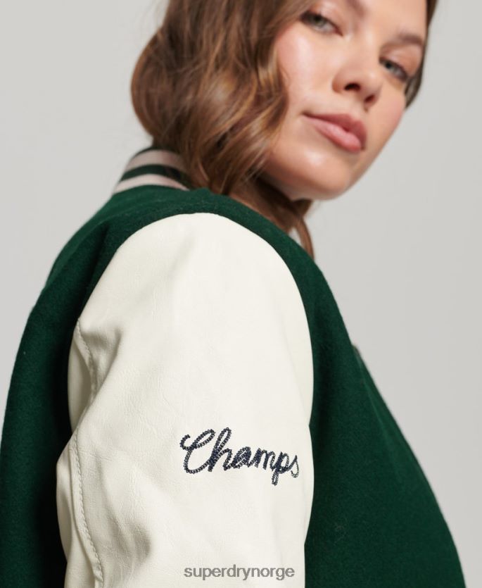 Superdry grønn klær 86P46D5593 varsity lappet bomberjakke kvinner