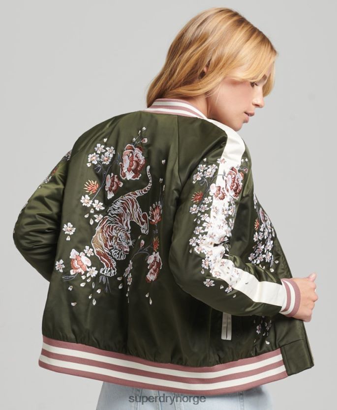 Superdry grønn klær 86P46D5660 sukajan brodert bomberjakke kvinner