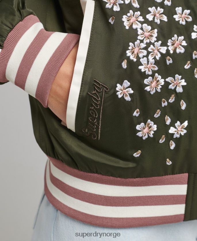 Superdry grønn klær 86P46D5660 sukajan brodert bomberjakke kvinner