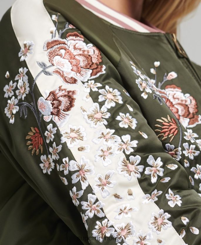 Superdry grønn klær 86P46D5660 sukajan brodert bomberjakke kvinner