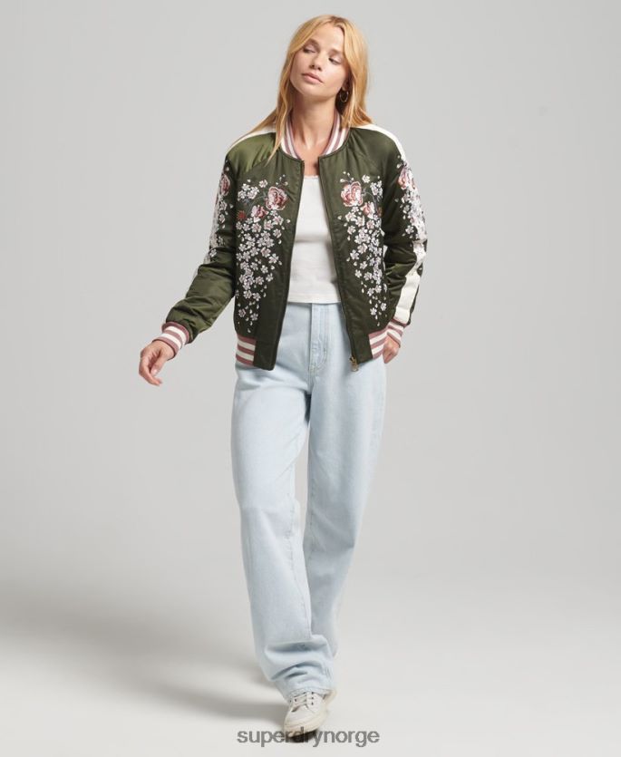 Superdry grønn klær 86P46D5660 sukajan brodert bomberjakke kvinner