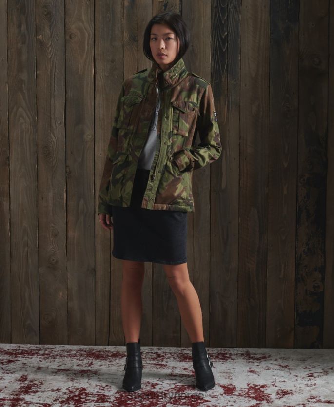 Superdry grønn klær 86P46D5684 klassisk rookie borg jakke kvinner
