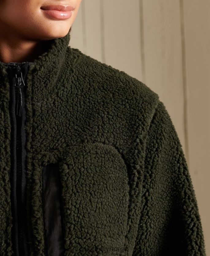 Superdry grønn klær 86P46D5725 oversized sherpa-arbeidsjakke kvinner