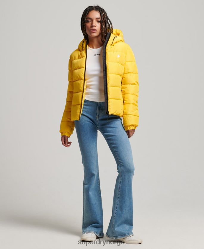 Superdry gul klær 86P46D3758 pufferjakke for sport med hette kvinner