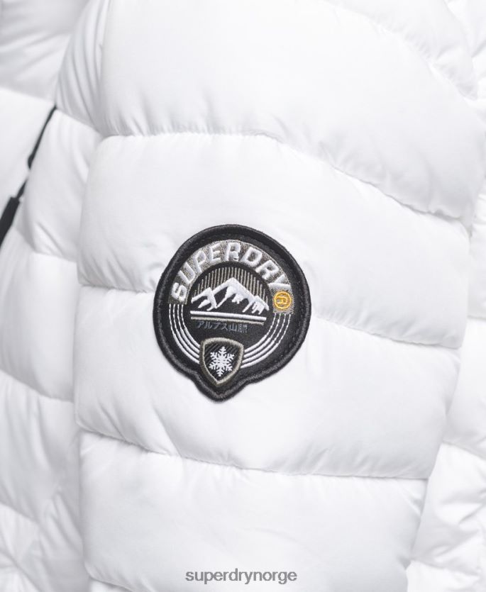 Superdry hvit klær 86P46D3606 pufferjakke med hette i fuskepels kvinner