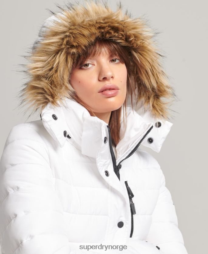 Superdry hvit klær 86P46D3669 kort hettejakke i fuskepels kvinner