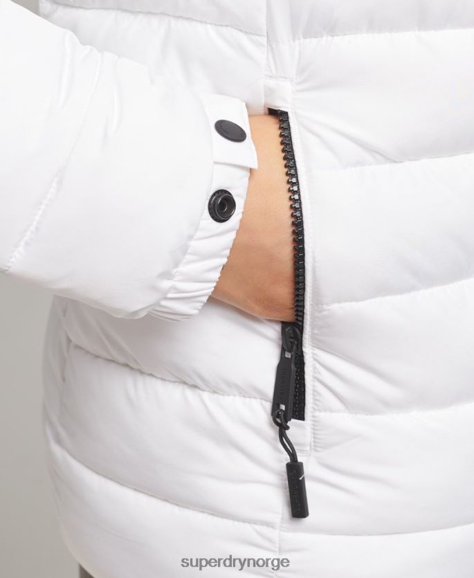 Superdry hvit klær 86P46D3669 kort hettejakke i fuskepels kvinner