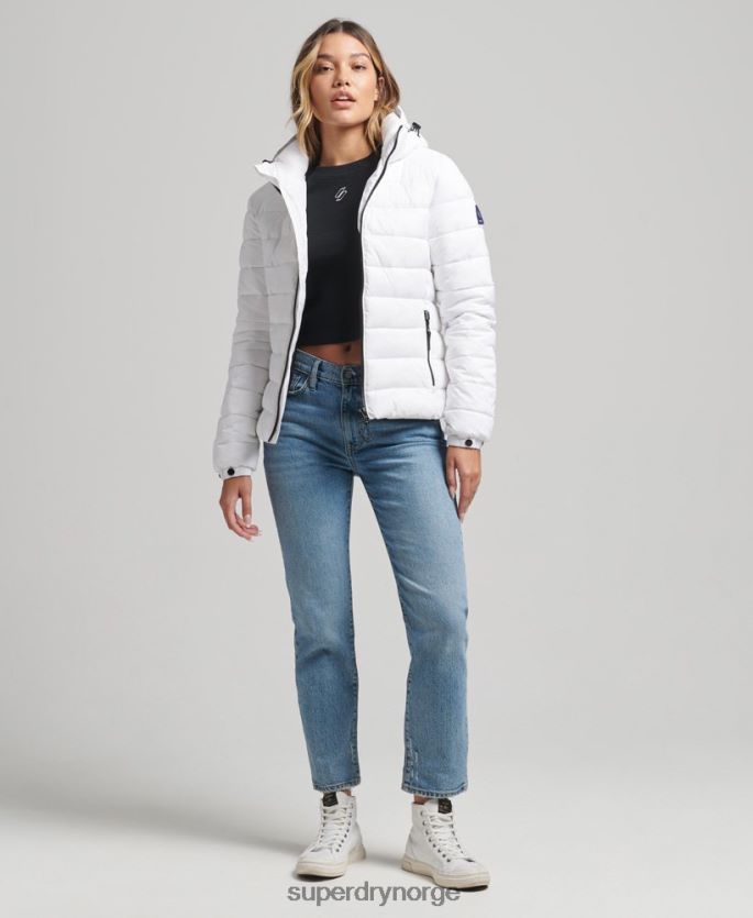 Superdry hvit klær 86P46D3712 klassisk pufferjakke med hette kvinner