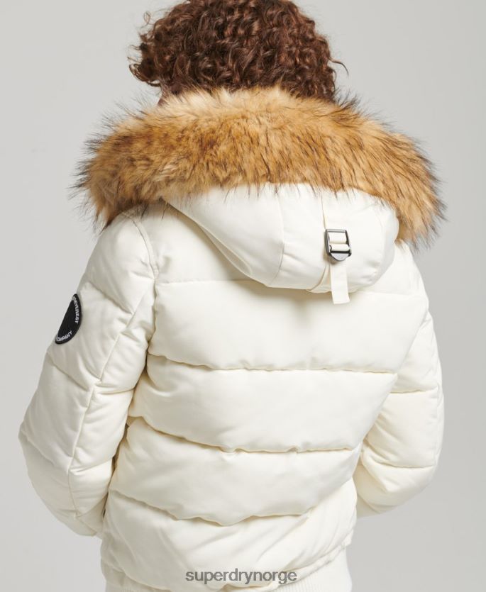Superdry hvit klær 86P46D5447 everest puffer bomberjakke med hette kvinner