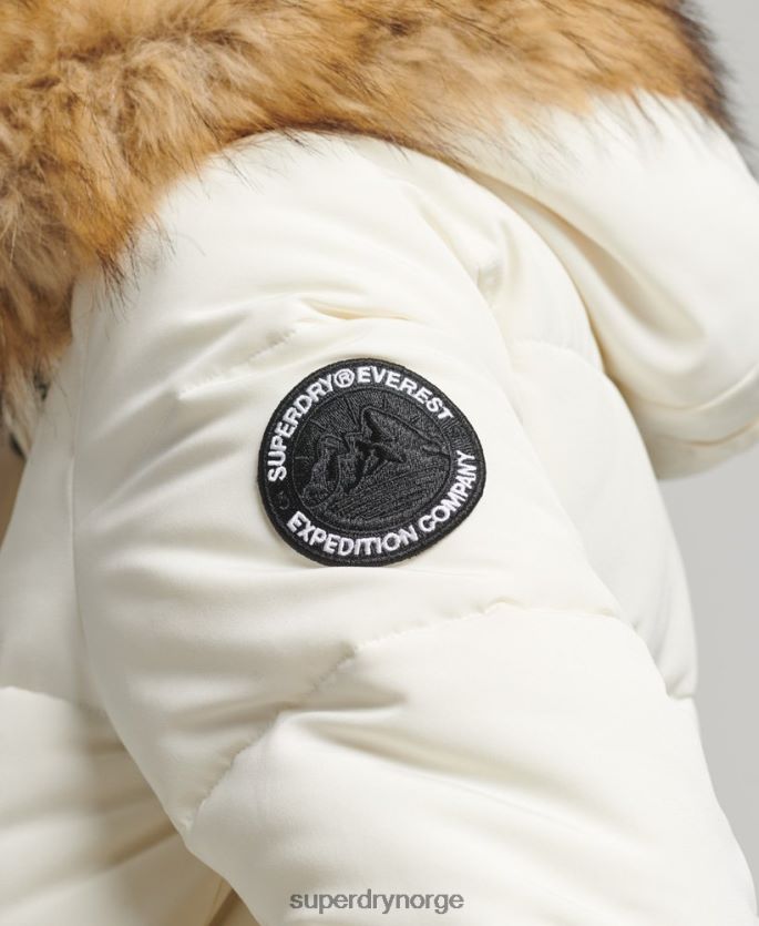 Superdry hvit klær 86P46D5447 everest puffer bomberjakke med hette kvinner