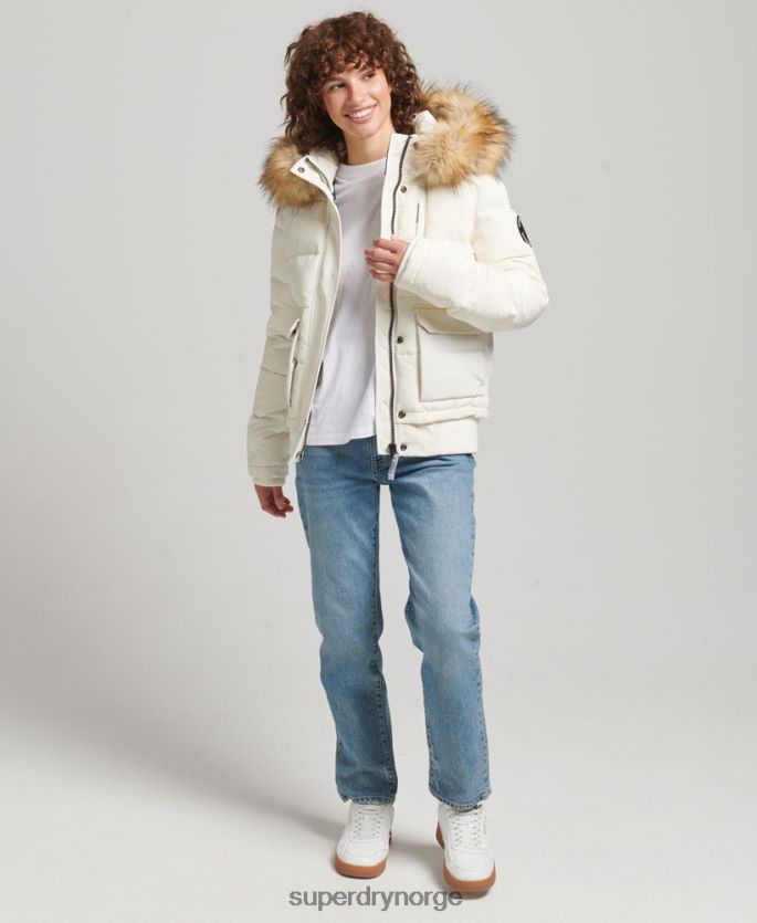 Superdry hvit klær 86P46D5447 everest puffer bomberjakke med hette kvinner