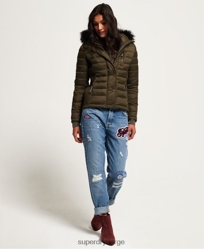 Superdry kaki klær 86P46D3845 fuji slim dobbel glidelåsjakke med hette kvinner