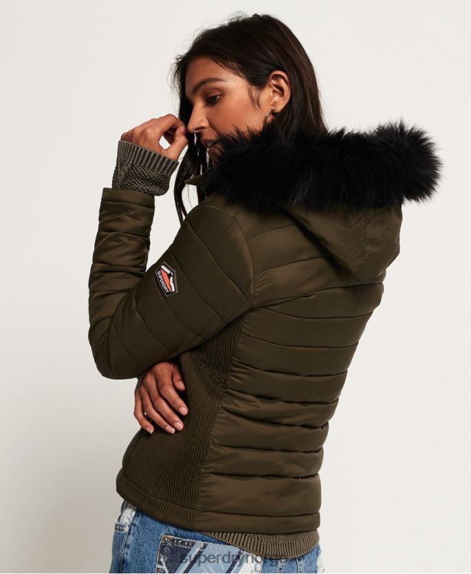 Superdry kaki klær 86P46D3845 fuji slim dobbel glidelåsjakke med hette kvinner