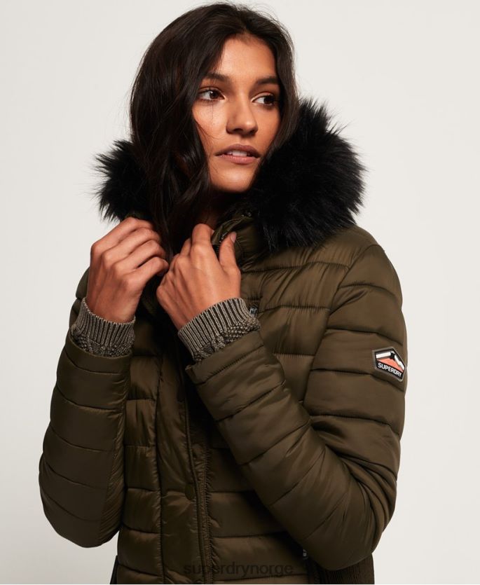 Superdry kaki klær 86P46D3845 fuji slim dobbel glidelåsjakke med hette kvinner