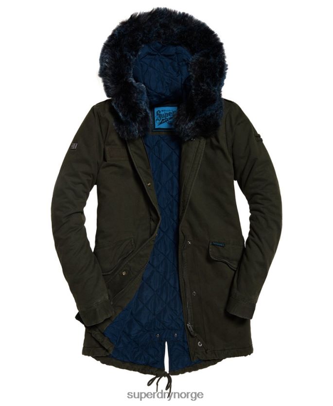 Superdry kaki klær 86P46D3862 haukefarget parkasjakke i fuskepels kvinner