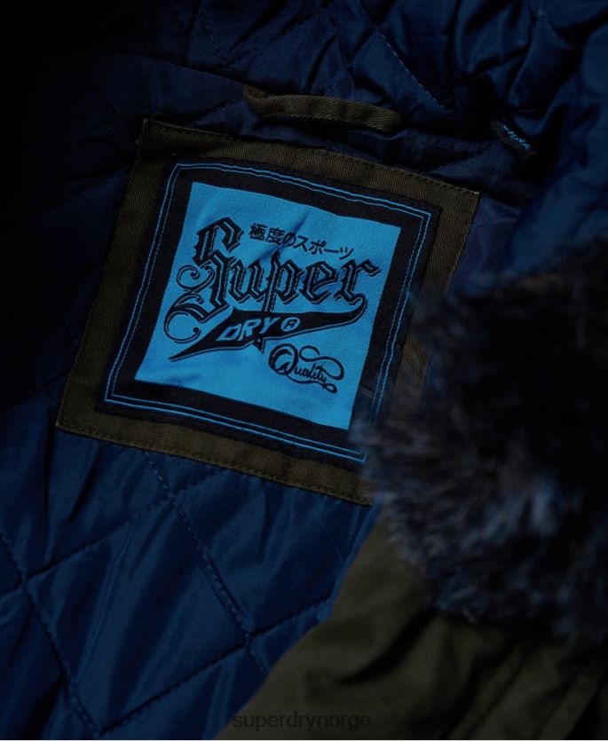 Superdry kaki klær 86P46D3862 haukefarget parkasjakke i fuskepels kvinner