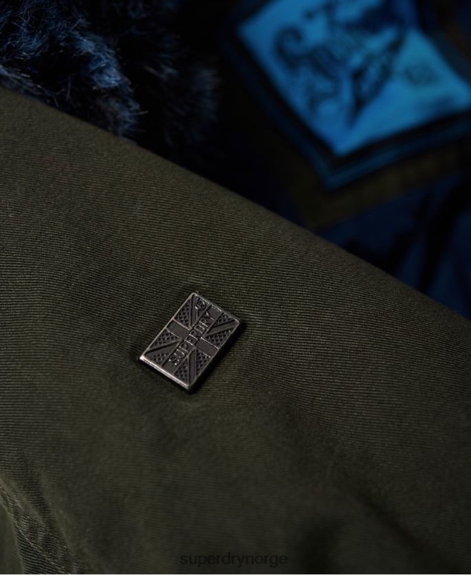 Superdry kaki klær 86P46D3862 haukefarget parkasjakke i fuskepels kvinner