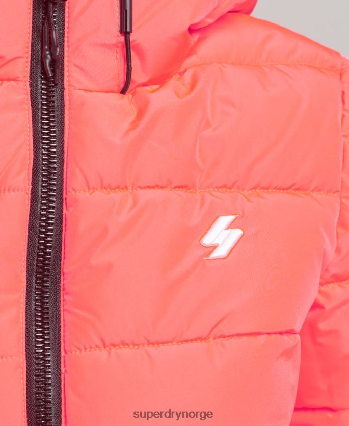 Superdry korall klær 86P46D3698 pufferjakke for sport med hette kvinner
