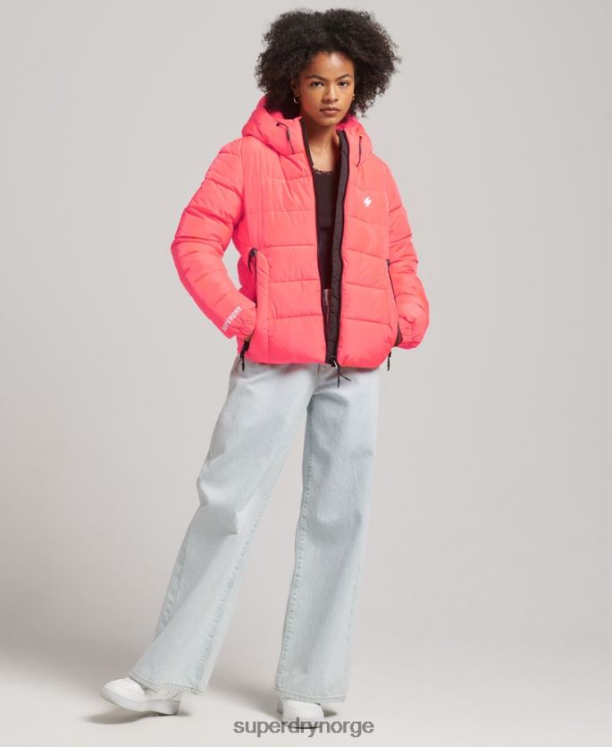 Superdry korall klær 86P46D3698 pufferjakke for sport med hette kvinner