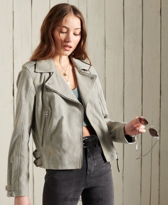 Superdry krem klær 86P46D5668 klassisk bikerjakke i semsket skinn kvinner