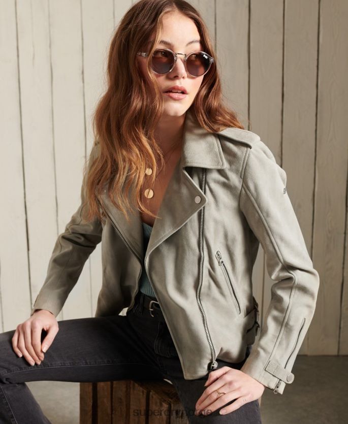 Superdry krem klær 86P46D5668 klassisk bikerjakke i semsket skinn kvinner