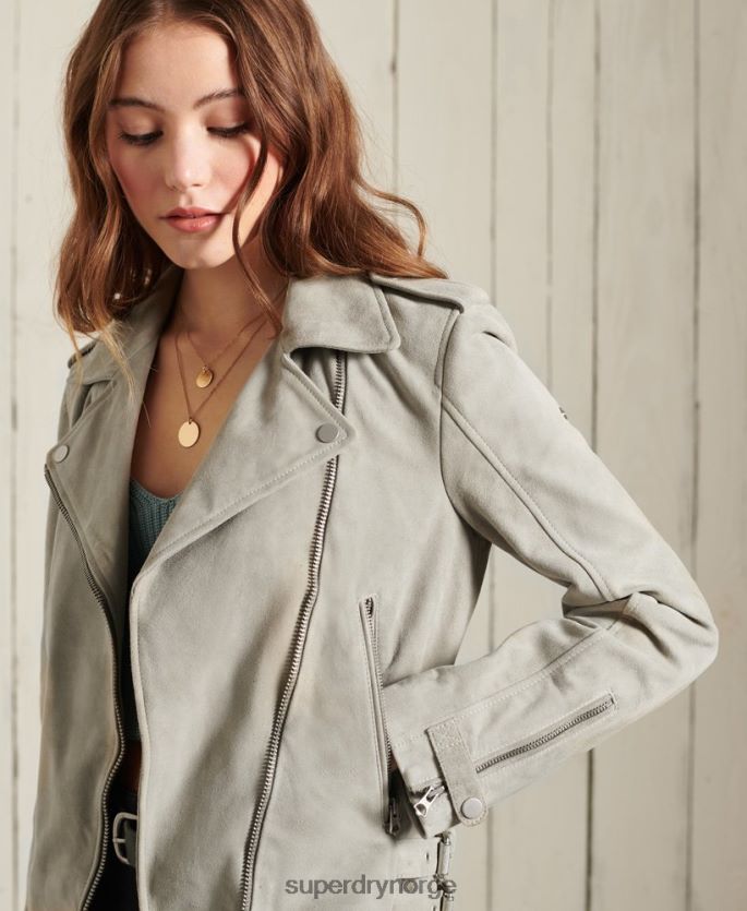Superdry krem klær 86P46D5668 klassisk bikerjakke i semsket skinn kvinner