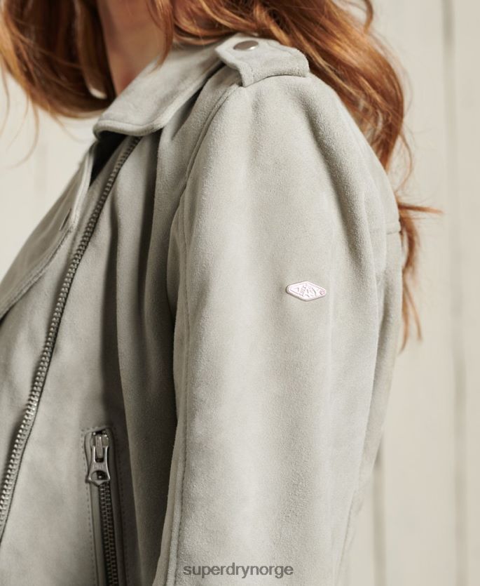 Superdry krem klær 86P46D5668 klassisk bikerjakke i semsket skinn kvinner