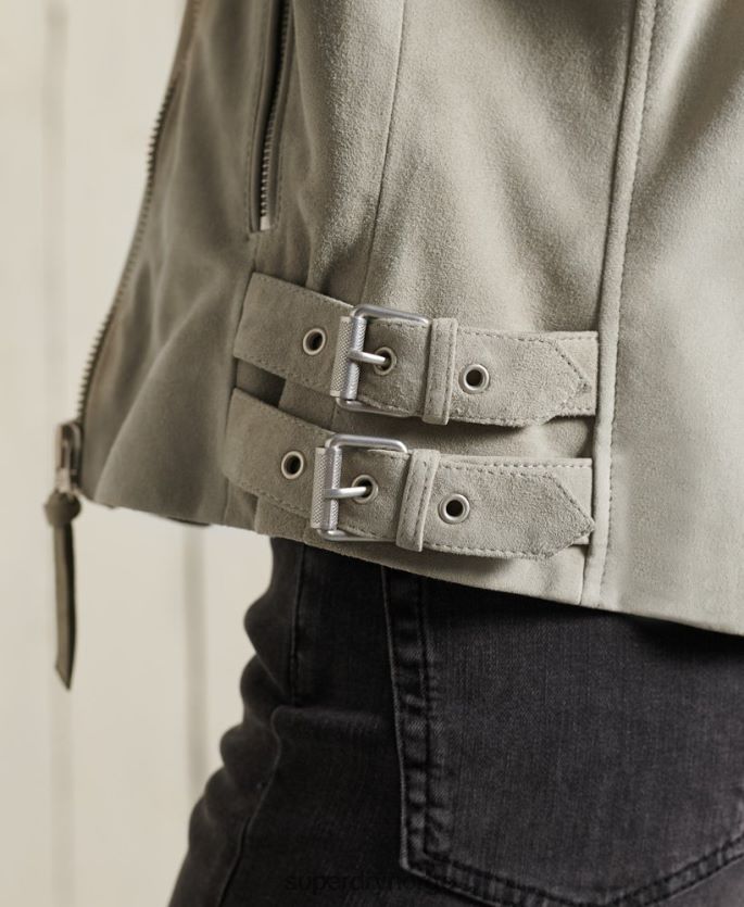 Superdry krem klær 86P46D5668 klassisk bikerjakke i semsket skinn kvinner