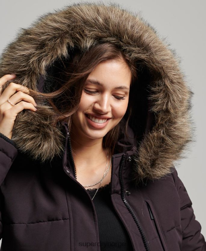 Superdry lilla klær 86P46D3796 everest puffer bomberjakke med hette kvinner