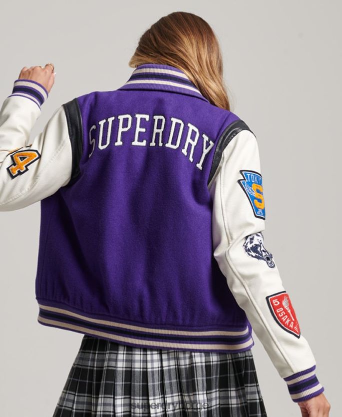 Superdry lilla klær 86P46D5421 varsity ull pu bomberjakke kvinner