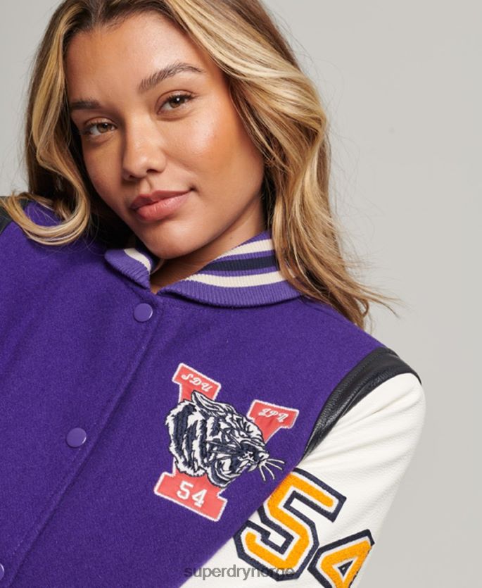 Superdry lilla klær 86P46D5421 varsity ull pu bomberjakke kvinner