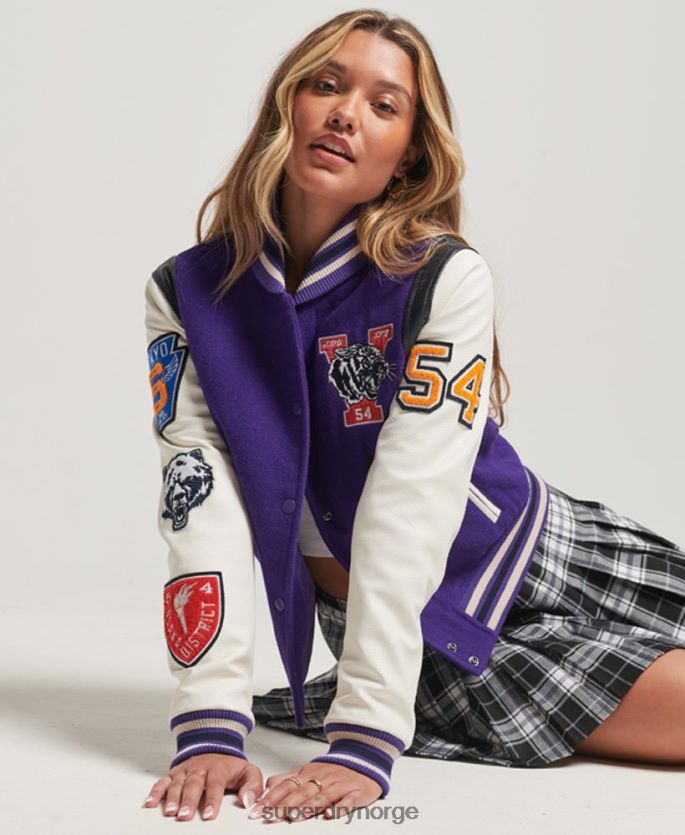 Superdry lilla klær 86P46D5421 varsity ull pu bomberjakke kvinner