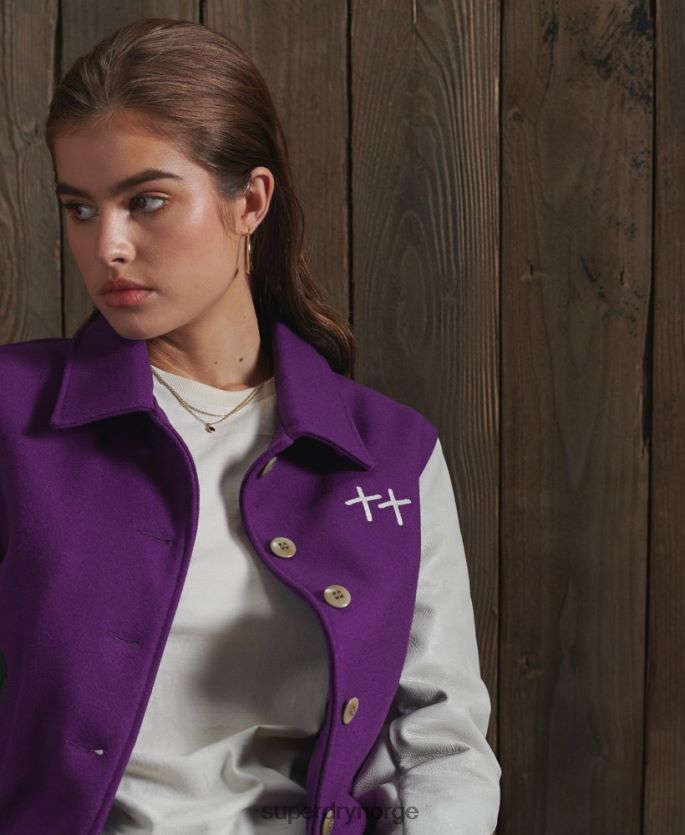 Superdry lilla klær 86P46D5664 begrenset opplag varsity-jakke i tørt skinn kvinner