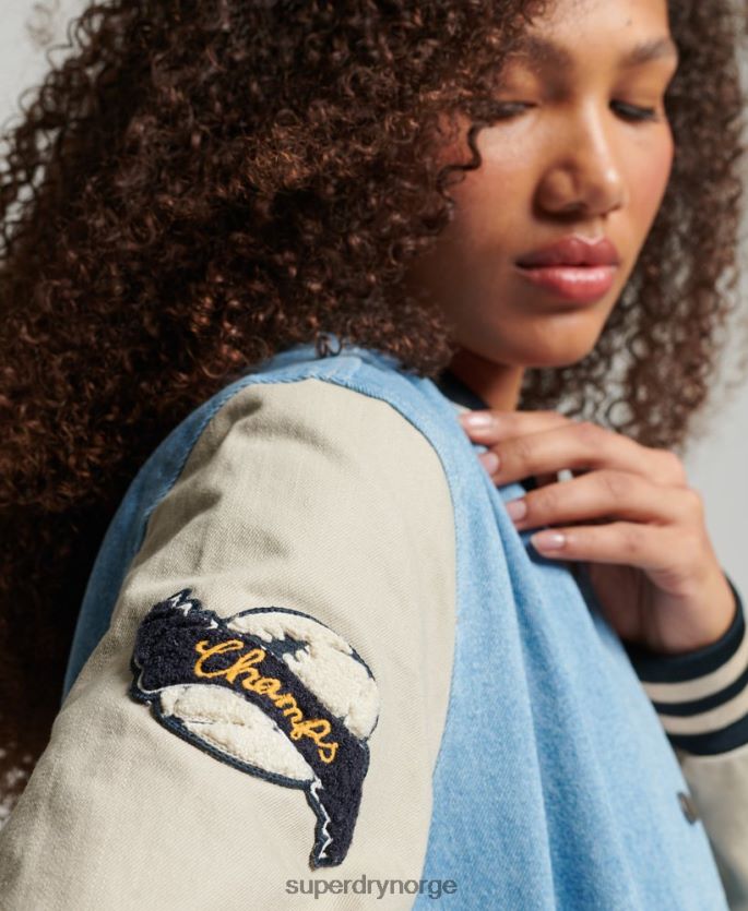Superdry lyse blå klær 86P46D3514 vintage varsity denimjakke kvinner