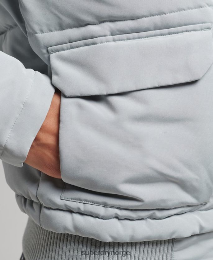 Superdry lyse blå klær 86P46D3736 everest puffer bomberjakke med hette kvinner