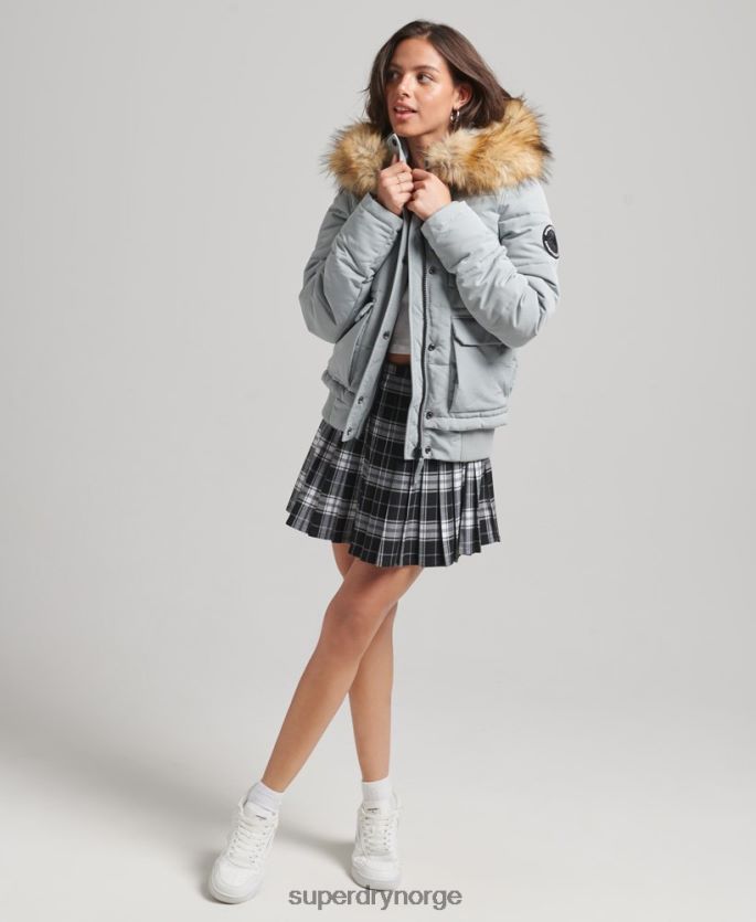 Superdry lyse blå klær 86P46D3736 everest puffer bomberjakke med hette kvinner