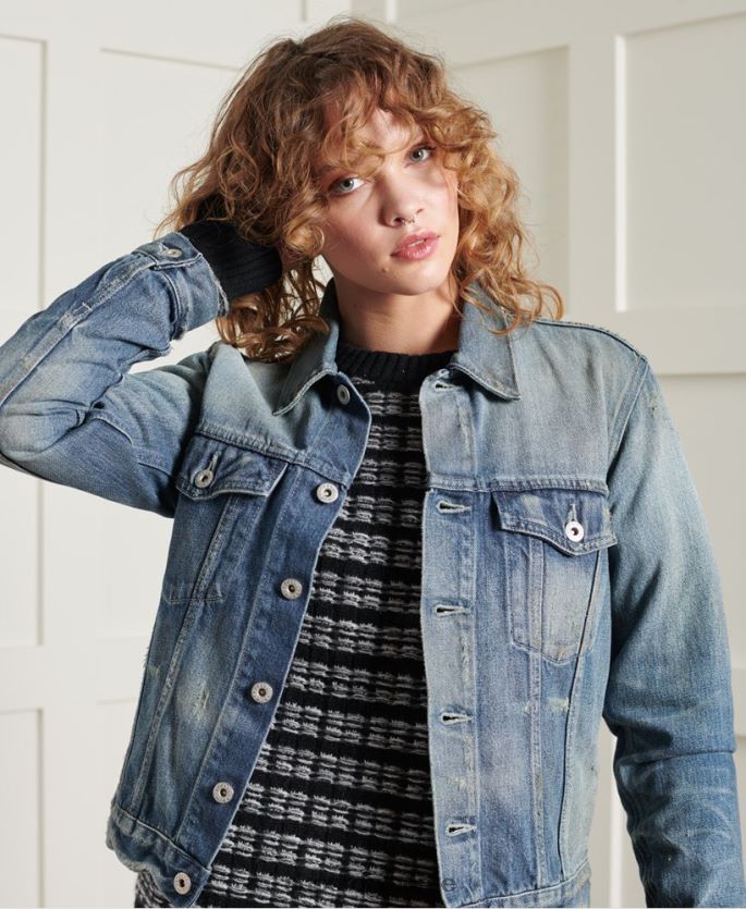 Superdry lyse blå klær 86P46D3841 begrenset opplag tørr japansk lastebiljakke kvinner