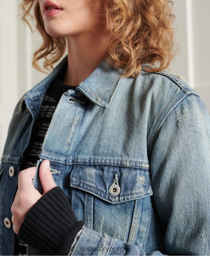 Superdry lyse blå klær 86P46D3841 begrenset opplag tørr japansk lastebiljakke kvinner