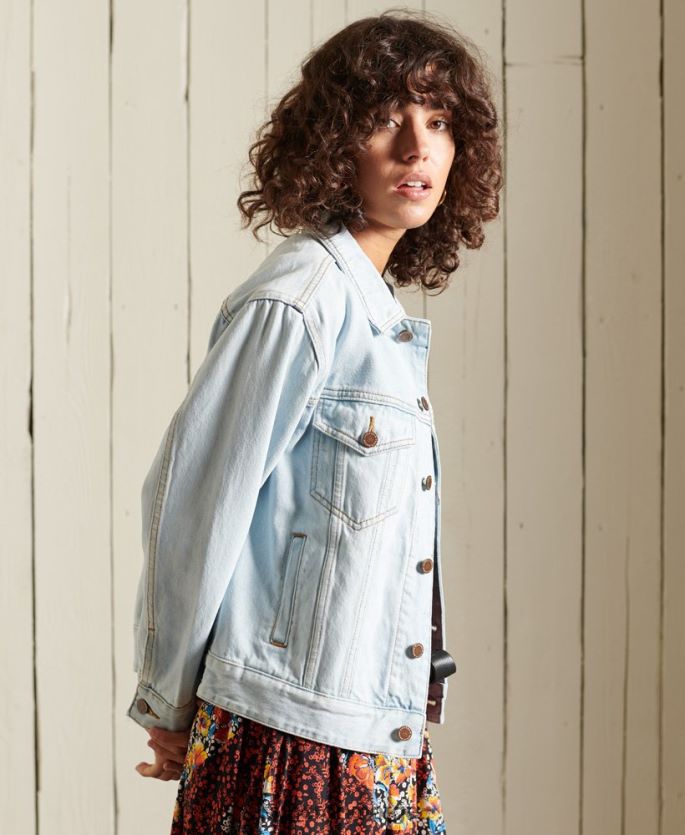 Superdry lyse blå klær 86P46D5615 boyfriend trucker jakke kvinner