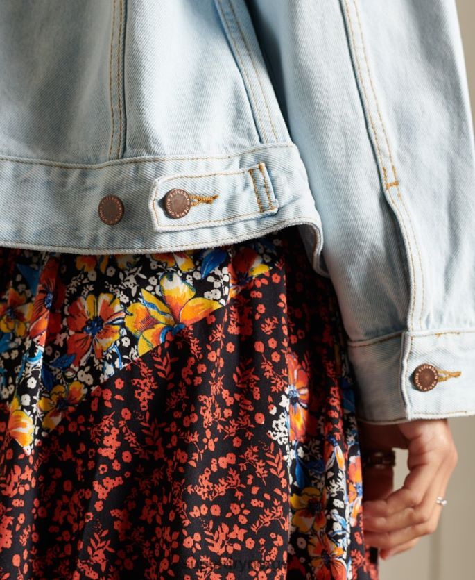 Superdry lyse blå klær 86P46D5615 boyfriend trucker jakke kvinner