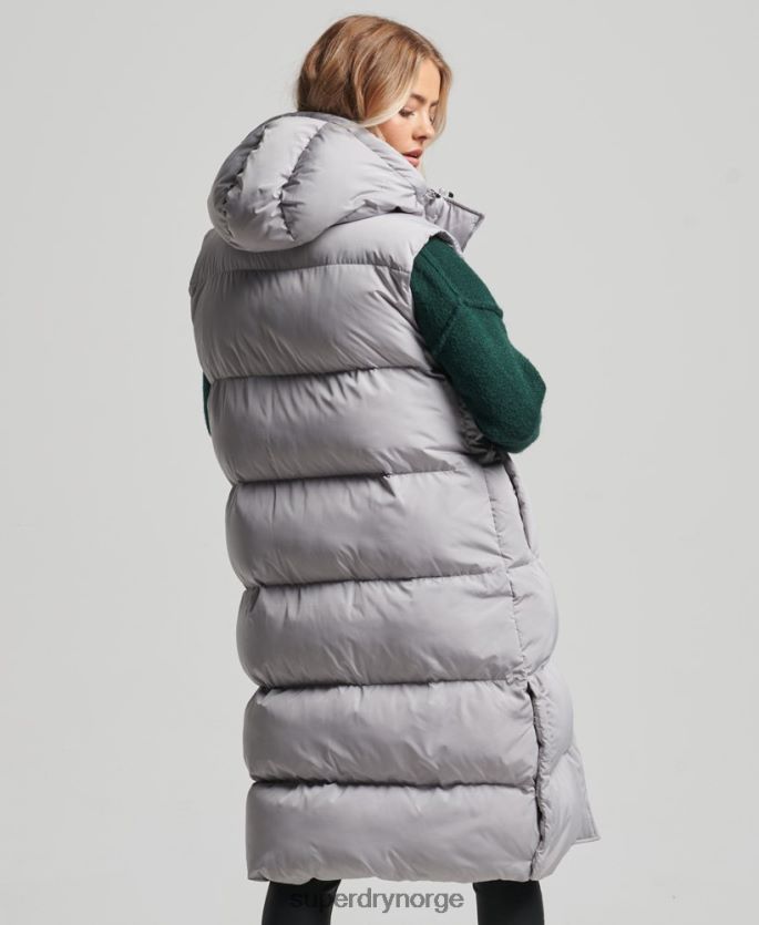 Superdry lysegrå klær 86P46D3573 langline hette polstret vest kvinner