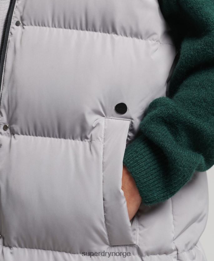 Superdry lysegrå klær 86P46D3573 langline hette polstret vest kvinner