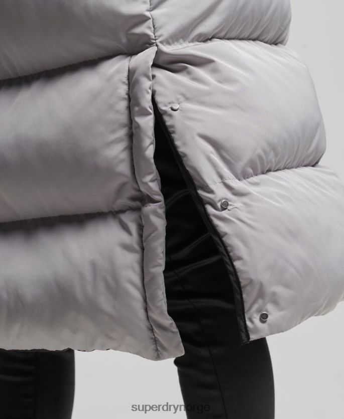 Superdry lysegrå klær 86P46D3573 langline hette polstret vest kvinner