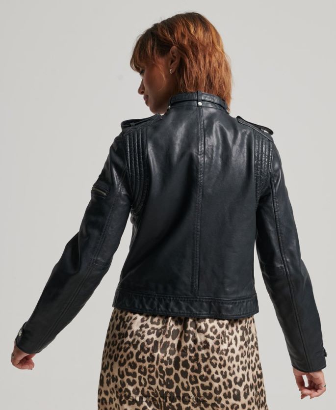 Superdry mørk grå klær 86P46D2042 vintage moto racer jakke i skinn kvinner