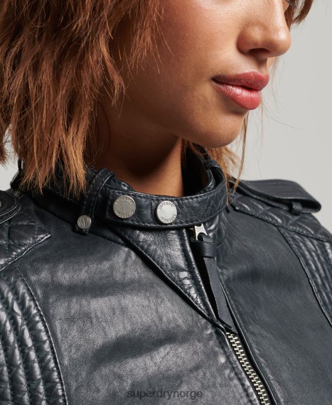 Superdry mørk grå klær 86P46D2042 vintage moto racer jakke i skinn kvinner