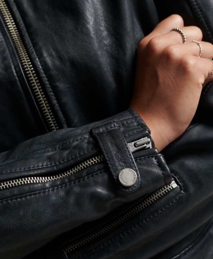 Superdry mørk grå klær 86P46D2042 vintage moto racer jakke i skinn kvinner