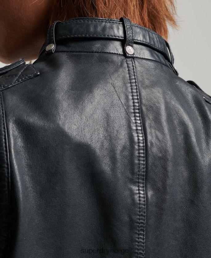 Superdry mørk grå klær 86P46D2042 vintage moto racer jakke i skinn kvinner