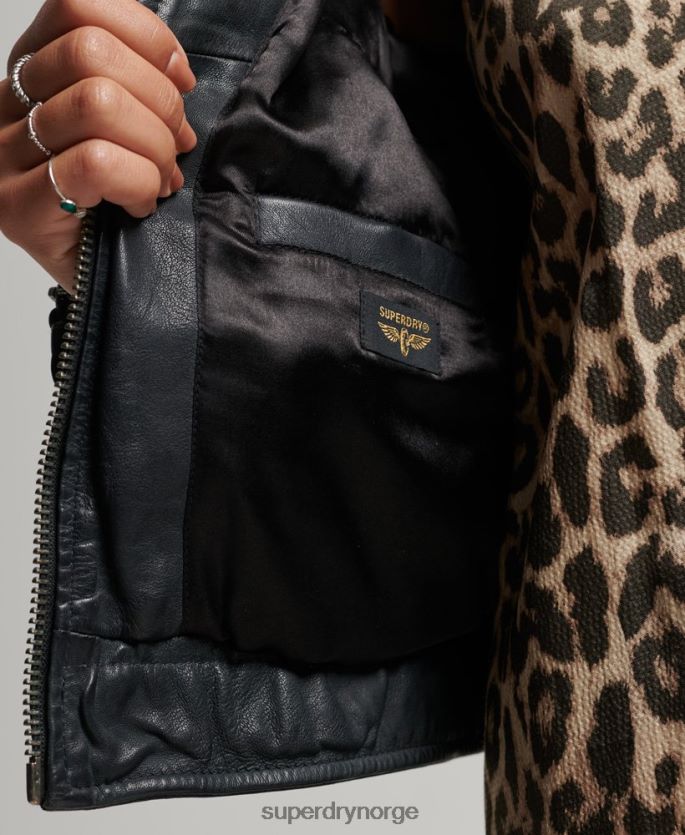 Superdry mørk grå klær 86P46D2042 vintage moto racer jakke i skinn kvinner