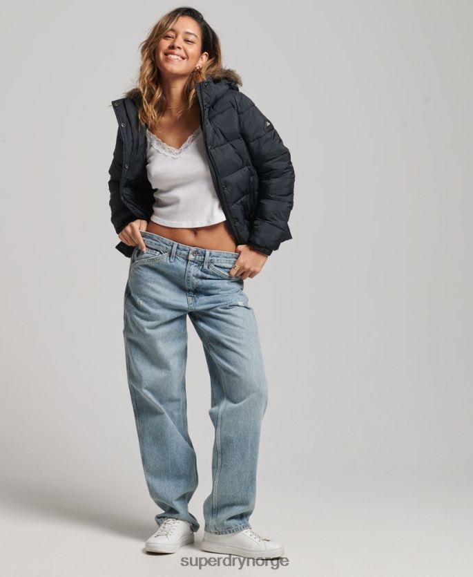 Superdry mørk grå klær 86P46D3633 hette mellomlag kort jakke kvinner
